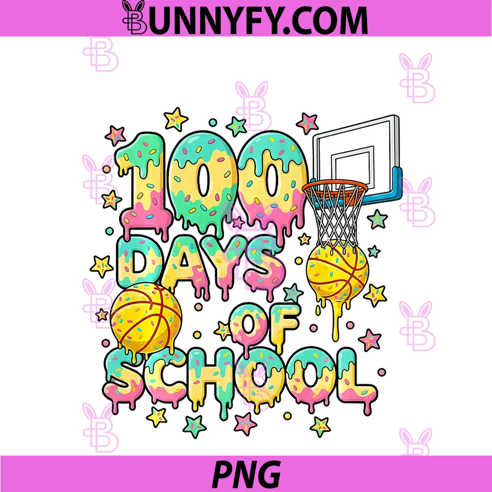 100 Days Of School Basketball Girls Boys Kids PNG, Funny Teachers PNG