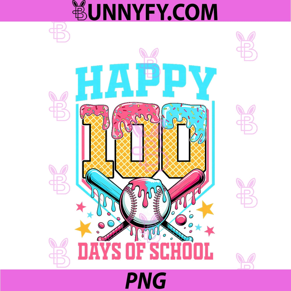 100 Days Of School Kids PNG, Baseball Drip 100th Day Of School PNG