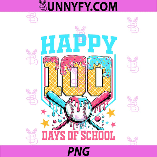 100 Days Of School Kids PNG, Baseball Drip 100th Day Of School PNG