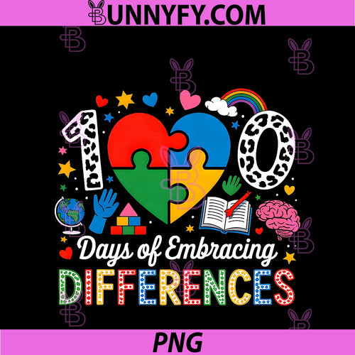 100 Days Of School PNG, Embracing Differences Autism Support Kids PNG