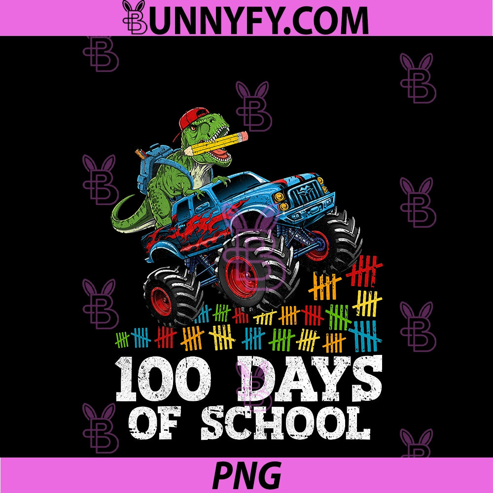 100 Days Of School PNG, Monster Truck Dino 100th Day School Boys PNG