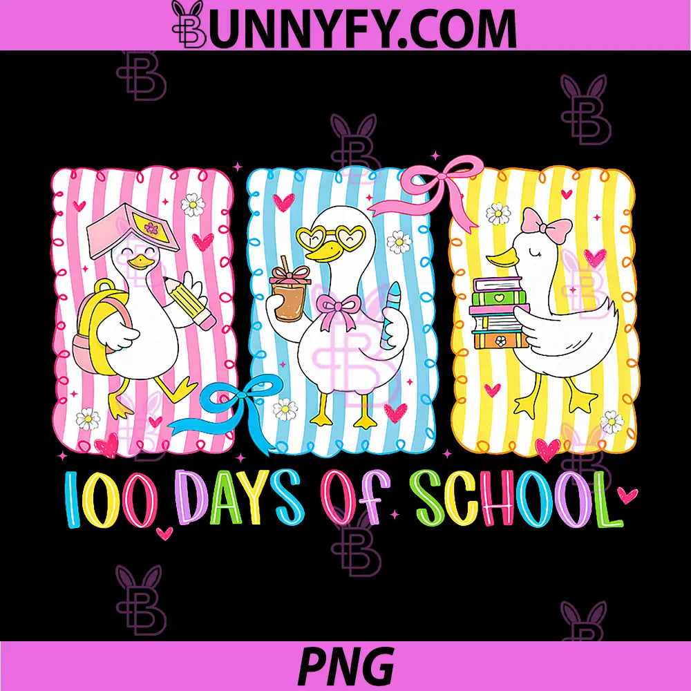 100 Days of School Goose PNG, Coquette Bow 100th Day Teacher PNG