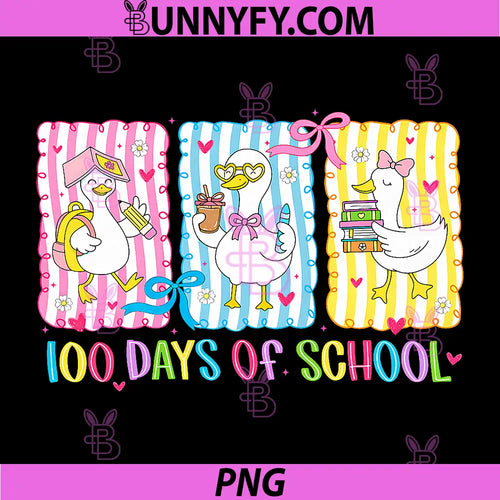 100 Days of School Goose PNG, Coquette Bow 100th Day Teacher PNG