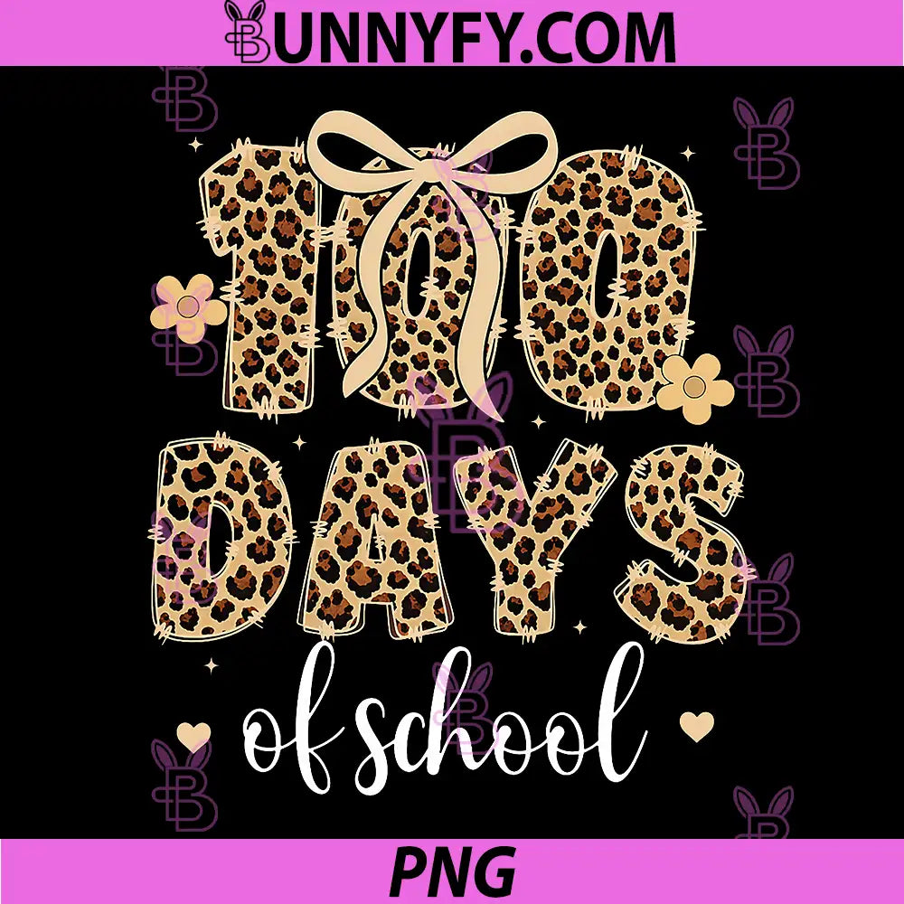 100 Days Of School Leopard Print PNG, Cute Bow Classroom Design PNG