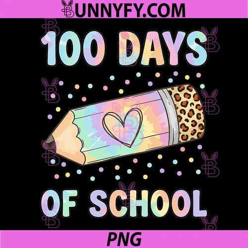 100 Days of School PNG, Leopard Tie Dye Pencil PNG
