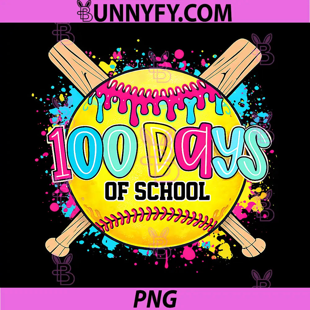 100 Drippy Days of School PNG, Softball Dripping 100th Day PNG 