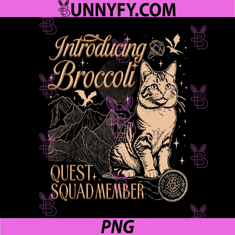 Introducing Broccoli Cat Fantasy Art PNG, Quest Squad Member Cat PNG