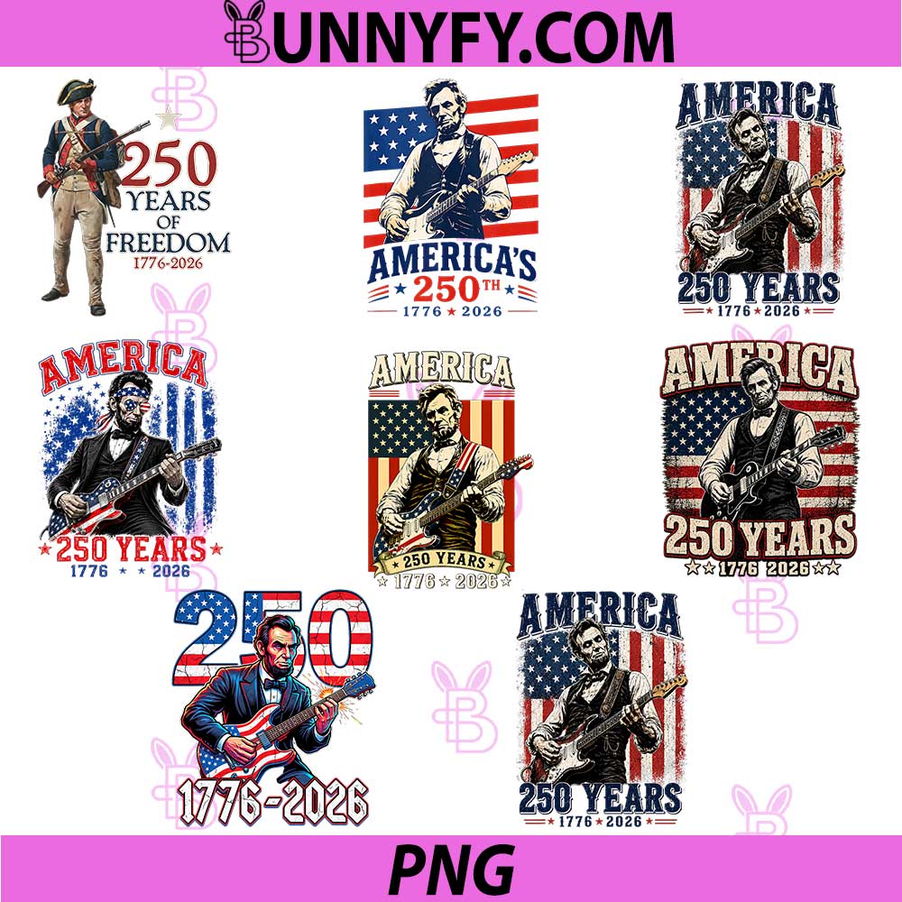 250 Years 1776 2026 Patriotic Rock PNG Bundle, Guitar Abraham Lincoln PNG