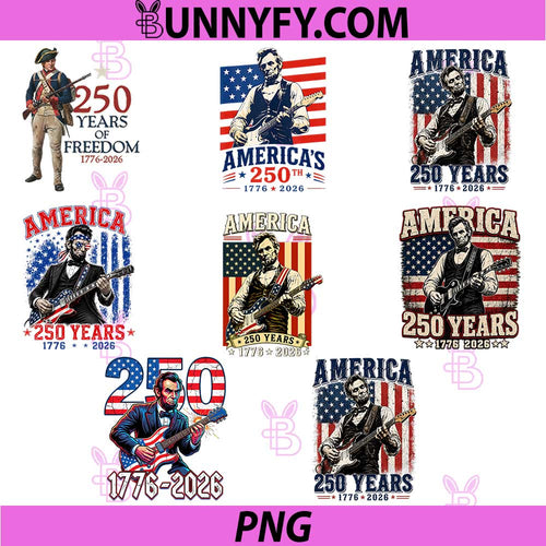 250 Years 1776 2026 Patriotic Rock PNG Bundle, Guitar Abraham Lincoln PNG