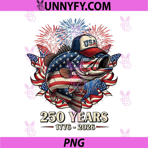 250 America 1776 2026 Bass Fishing PNG, USA Flag 250th Birthday PNG