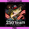 250 America 1776 2026 Bass PNG, Fishing USA Flag 250th Birthday PNG