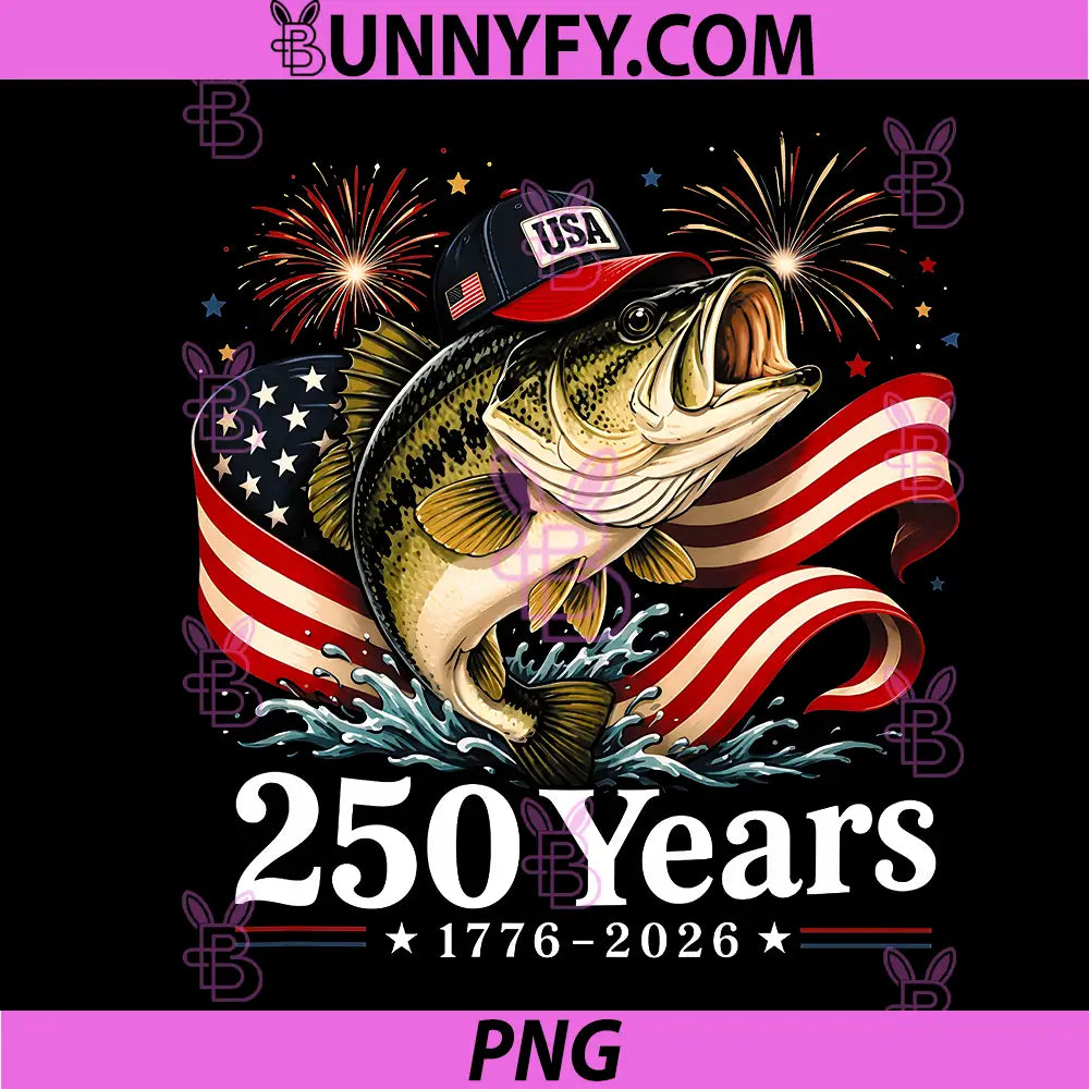 250 America 1776 2026 Bass PNG, Fishing USA Flag 250th Birthday PNG