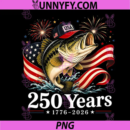 250 America 1776 2026 Bass PNG, Fishing USA Flag 250th Birthday PNG