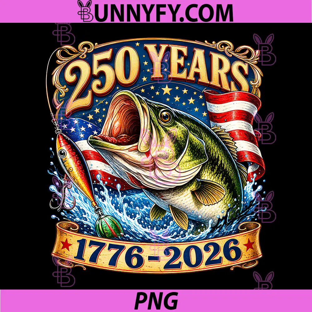 250 America 1776 2026 Bass Fishing PNG, USA Flag 250th Birthday PNG