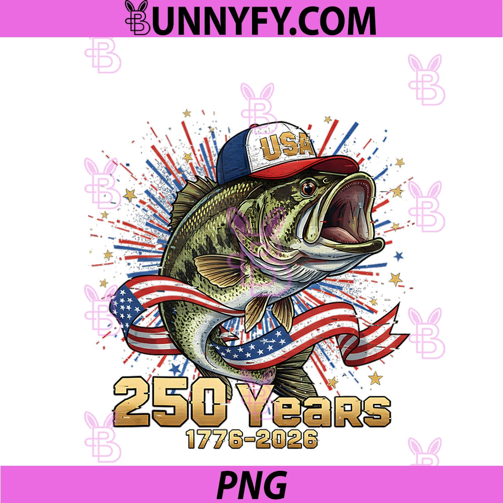 250 America Years 1776 2026 Fishing USA Flag PNG, 250th July 4th PNG