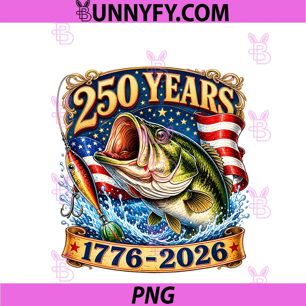 250 America 1776 2026 PNG, Bass Fishing USA Flag 250th Birthday PNG