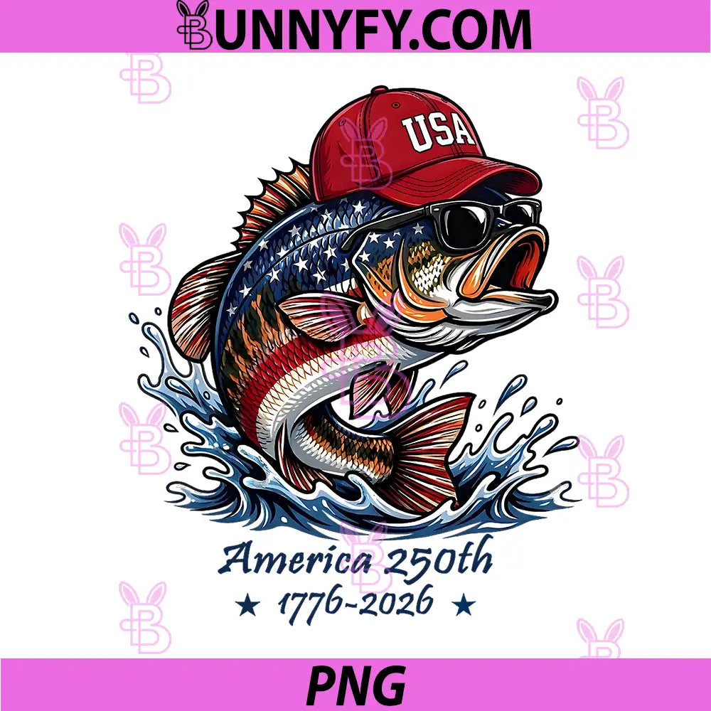 250 America Years 1776 2026 PNG, Fishing USA Flag 250th Birthday PNG
