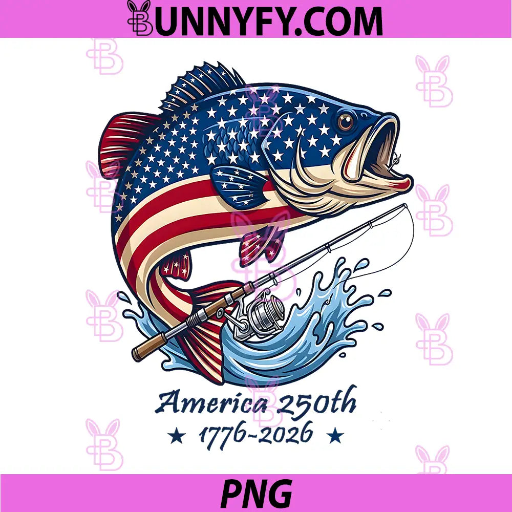 250 America Years 1776 2026 PNG, Fishing USA Flag 250th Birthday PNG