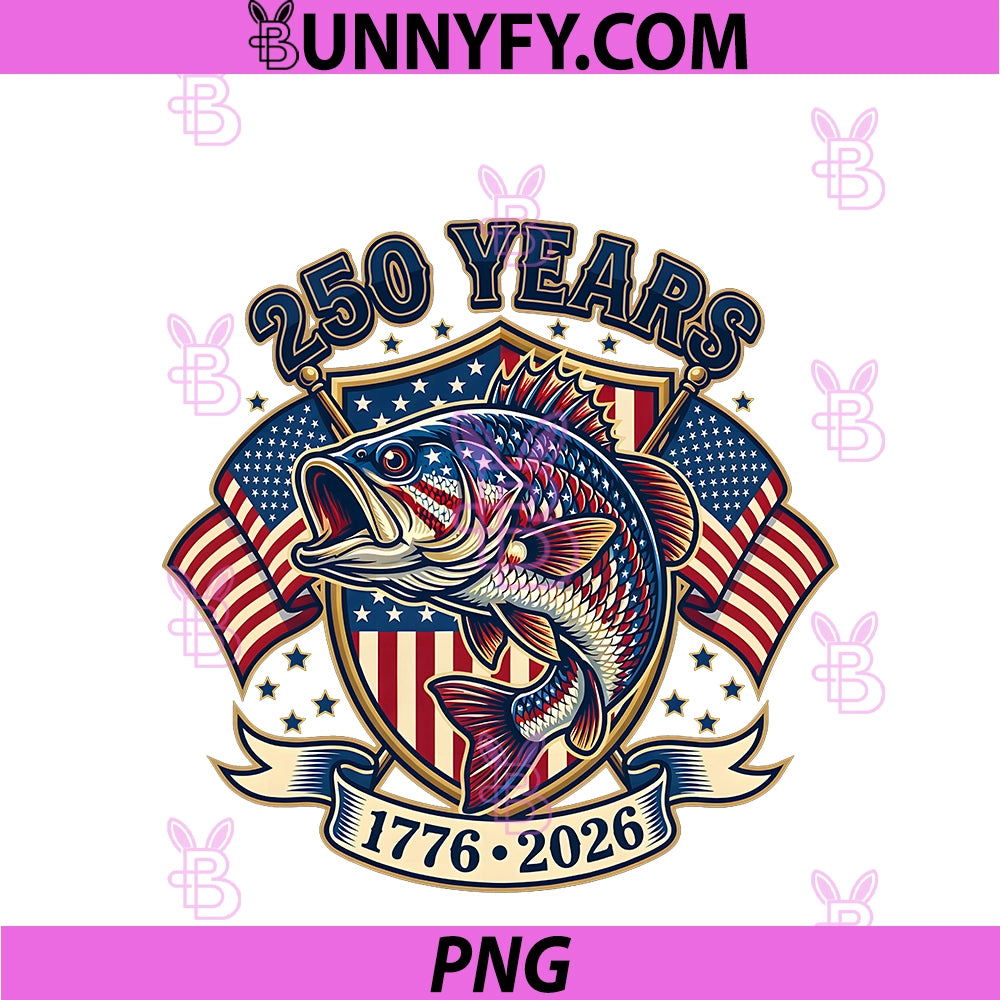 250 America Years 1776 2026 Fishing USA Flag PNG, 250th Birthday PNG