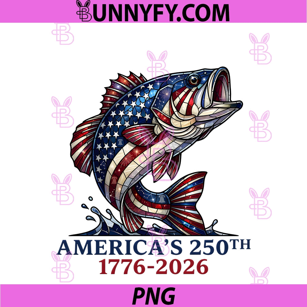 250 America Years 1776 2026 Fishing USA Flag PNG, 250th July 4th PNG