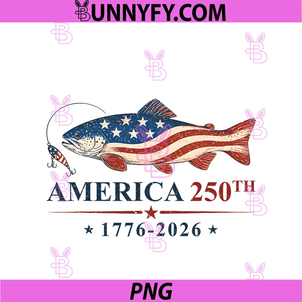 250 America Years 1776 2026 PNG, Fishing USA Flag 250th Birthday PNG