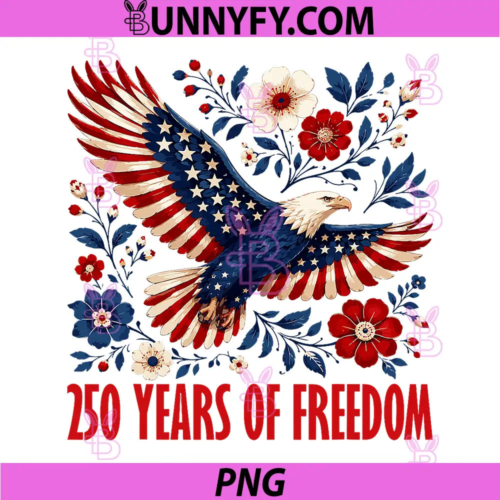 250 America Years 1776 2026 PNG, USA 250th Birthday Eagle Floral PNG