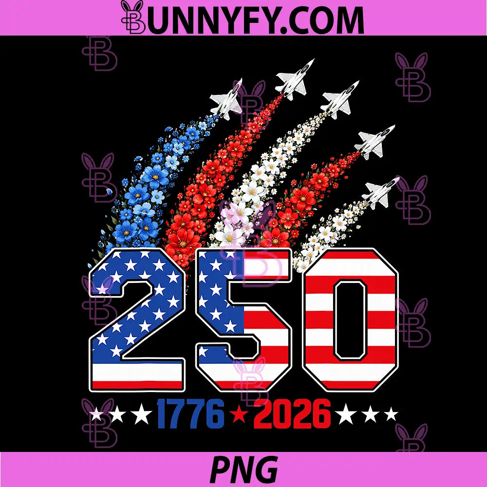 250 America Years Fighter PNG, Jets Floral USA Flag 4th of July PNG