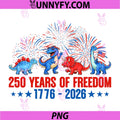 250 America Years of Freedom PNG, 1776 2026 Dinosaur Saurus PNG