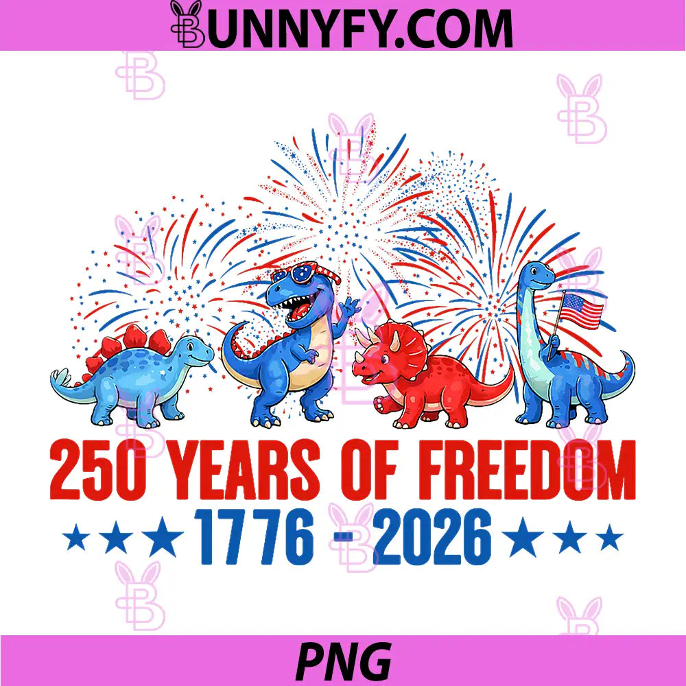250 America Years of Freedom PNG, 1776 2026 Dinosaur Saurus PNG