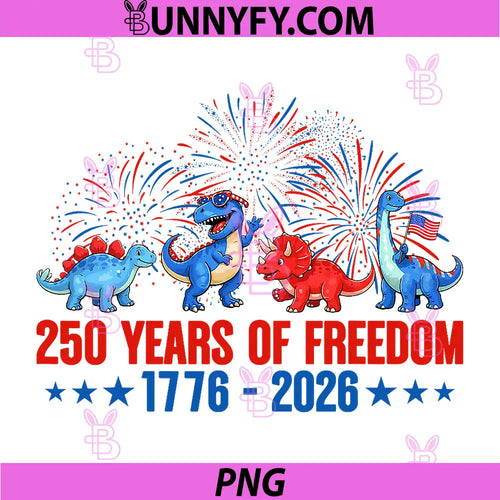 250 America Years of Freedom PNG, 1776 2026 Dinosaur Saurus PNG