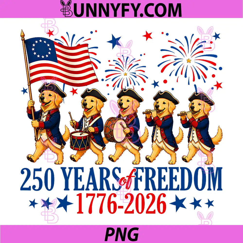 250 American Years Freedom PNG, Golden Retriever Dog 250th Bday PNG