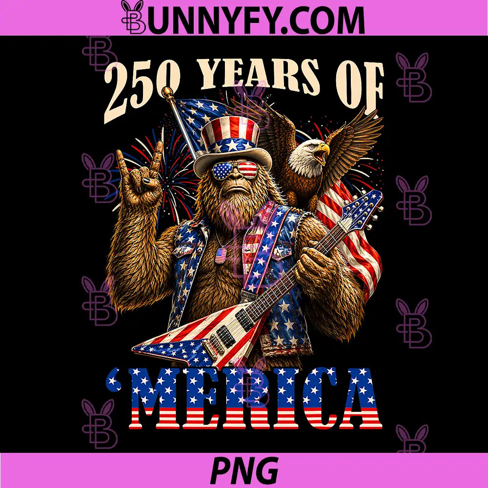 250 USA Years of Merica Rock PNG, Bigfoot Playing Electric Guitar PNG