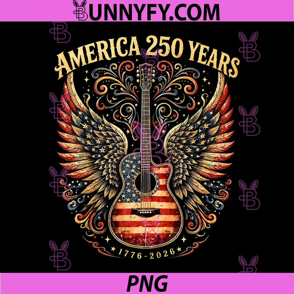 250 Years 1776-2026 PNG, Guitar with Wings Country Concert USA PNG