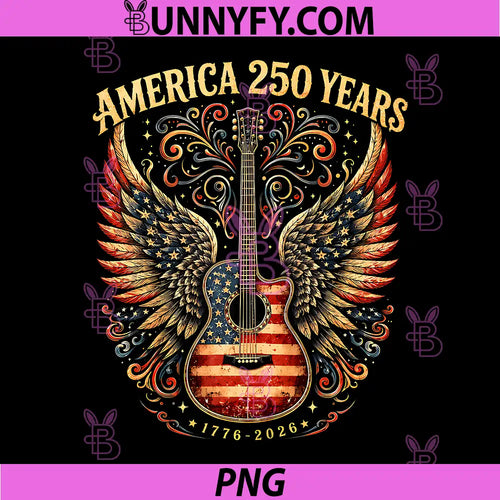 250 Years 1776-2026 PNG, Guitar with Wings Country Concert USA PNG
