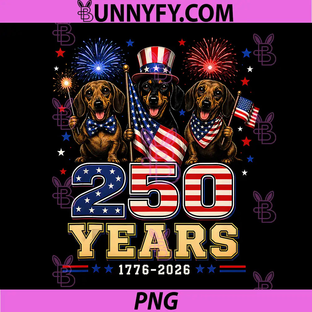 250 Years 1776 2026 Dachshund PNG, Patriotic Dog 4th of July PNG