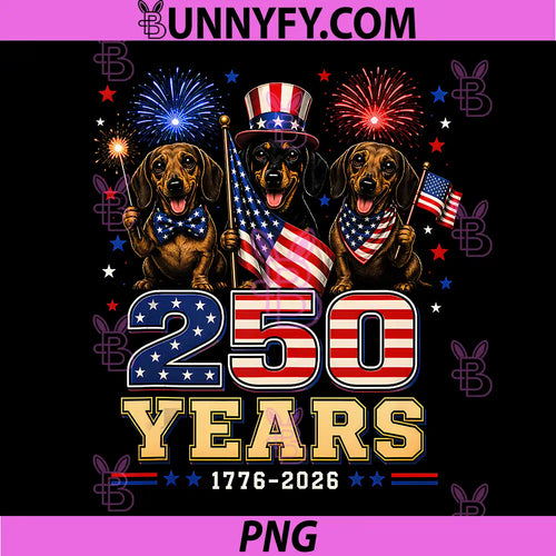 250 Years 1776 2026 Dachshund PNG, Patriotic Dog 4th of July PNG