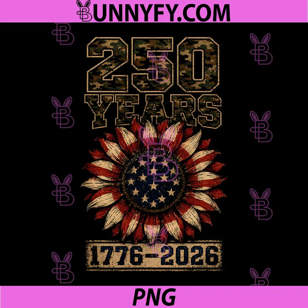 250 Years 1776 2026 Sunflower PNG, Floral 4th of July Patriotic PNG