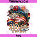 250 Years America 1776 2026 PNG, Fishing USA Flag 250th Birthday PNG