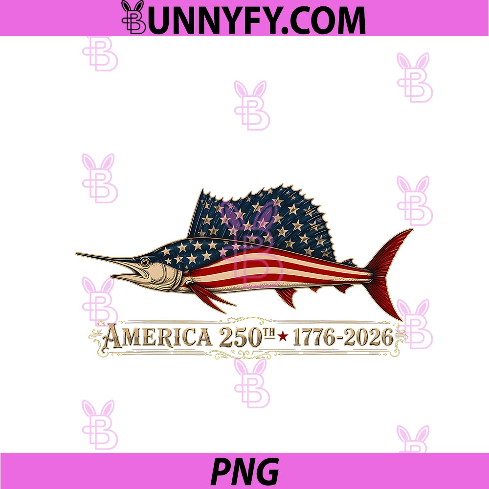 250 Years America 1776 2026 Fishing USA Flag PNG, 250th Birthday PNG