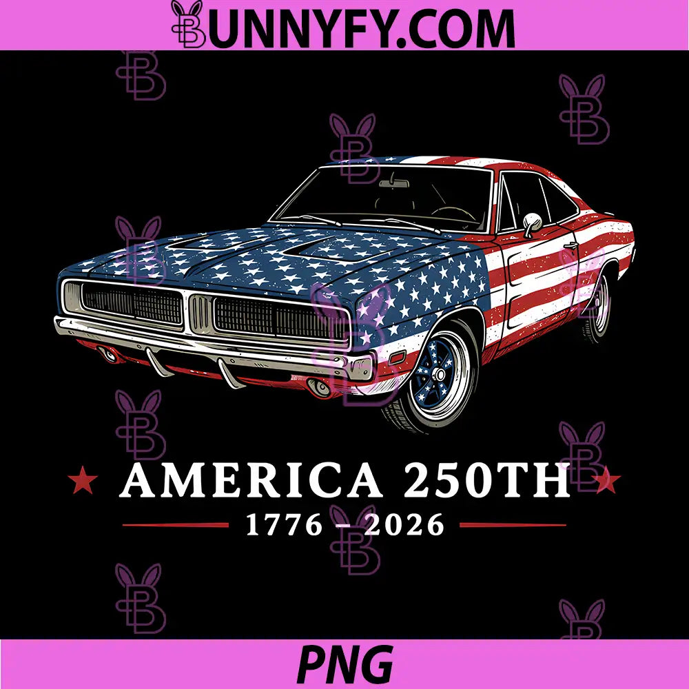 250 Years America 1776 2026 PNG, Muscle Car USA Flag 250th PNG
