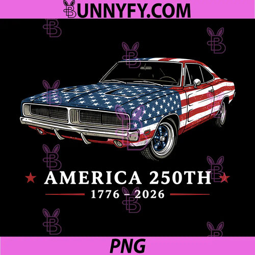 250 Years America 1776 2026 PNG, Muscle Car USA Flag 250th PNG