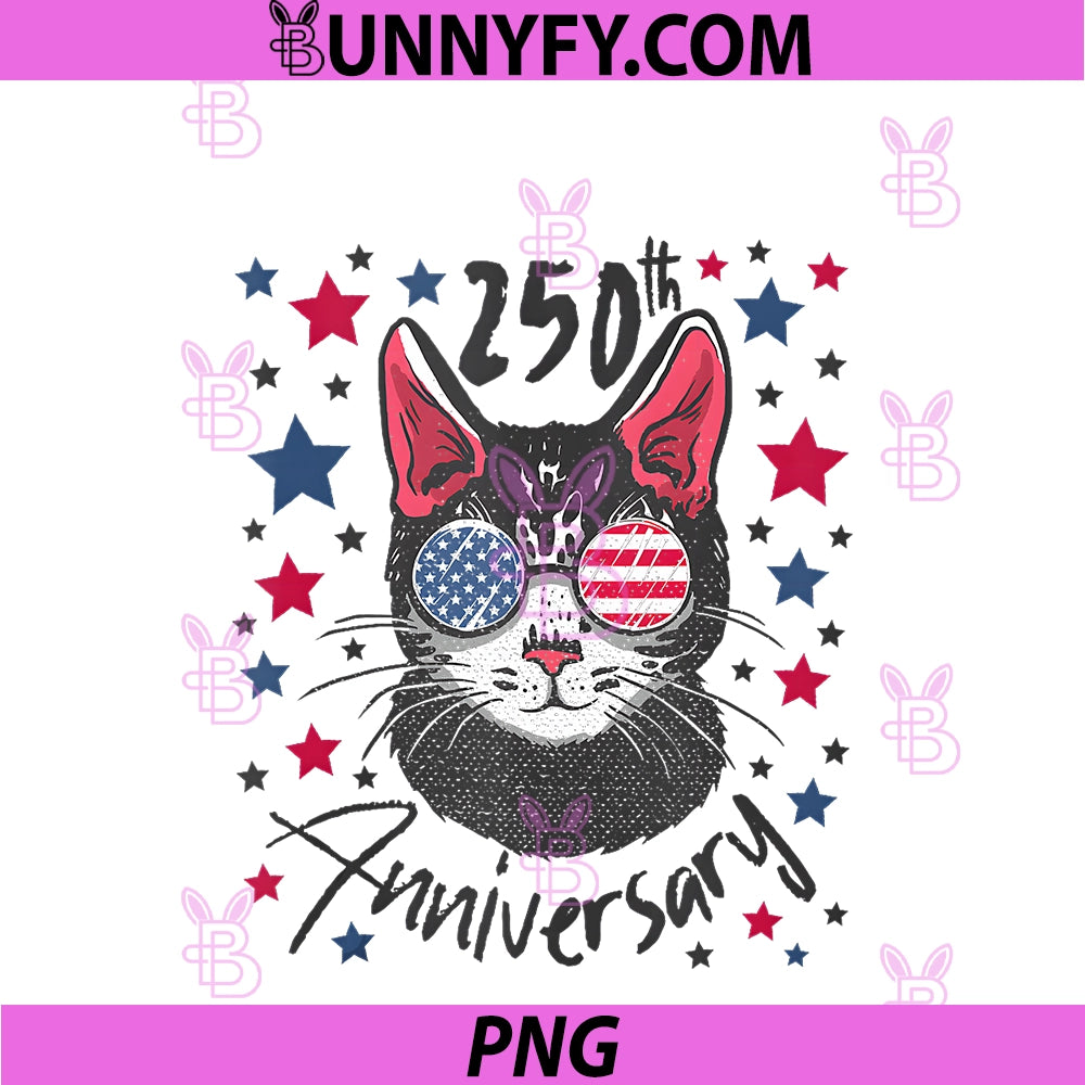 250 Years America 250th Anniversary USA Flag PNG, Sunglasses Cat PNG