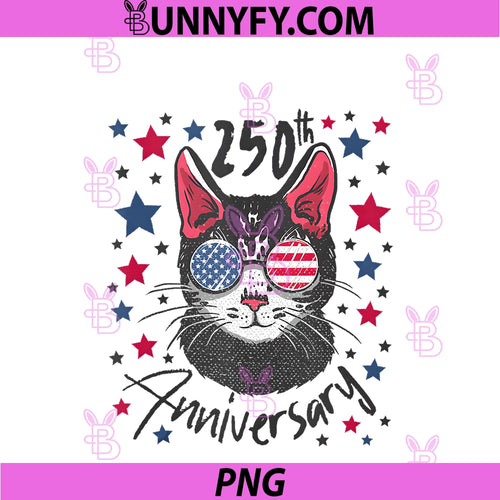 250 Years America 250th Anniversary USA Flag PNG, Sunglasses Cat PNG