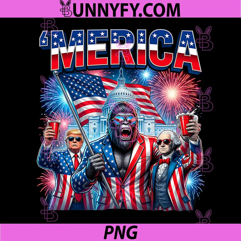 250 Years America Anniversary PNG, 250th Trump Washington Bigfoot PNG