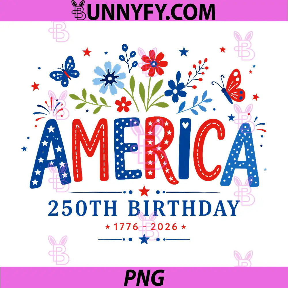 250 Years America Anniversary PNG, Flowers USA 250th Birthday PNG