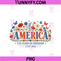 250 Years America Anniversary Flowers USA PNG, 250th Birthday PNG