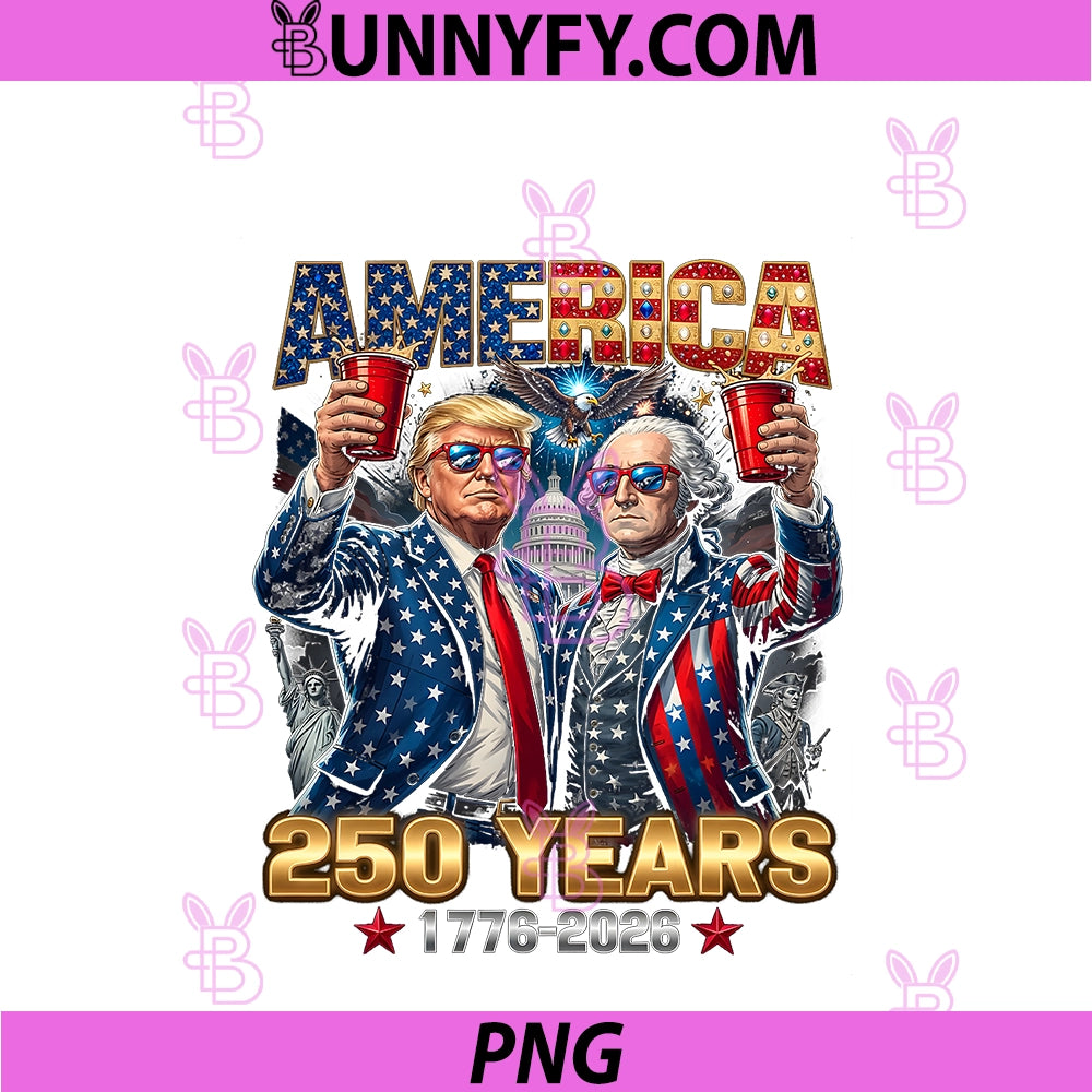 250 Years America PNG, Anniversary 250th Trump Washington Vintage PNG