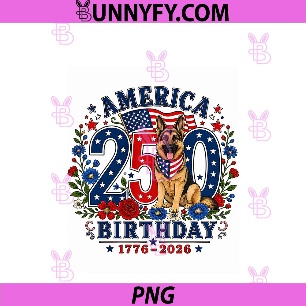 250 Years America PNG, German Shepherd Patriotic USA 4th Of July PNG