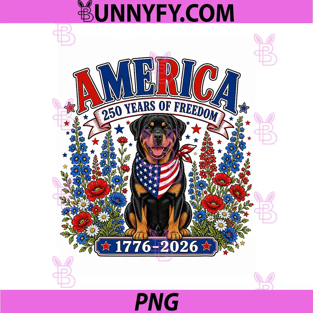 250 Years America Rottweiler PNG, Patriotic USA 4th of July PNG