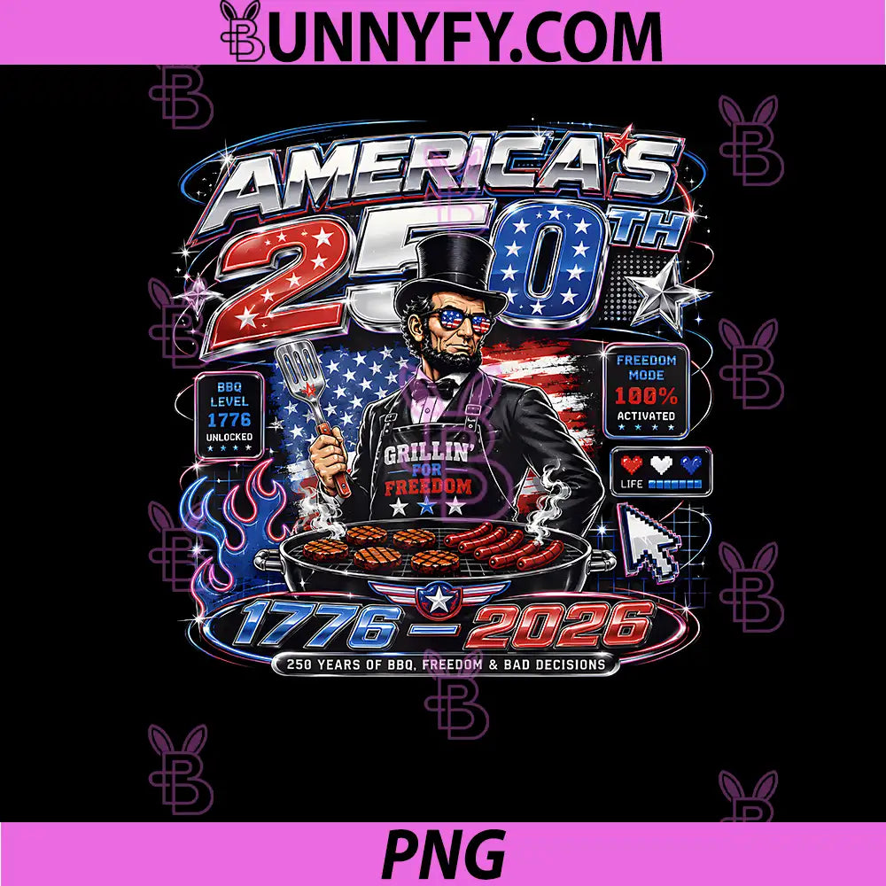 250 Years American 1776 2026 PNG, 250th 4th July Lincoln BBQ Gril PNG